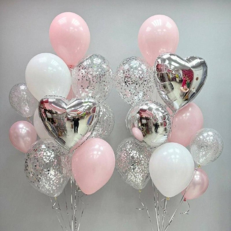 Фонтан шаров «Нежная романтика: розово‑серебристые сердца»
